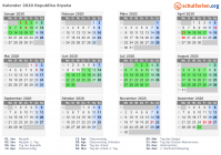 Kalender 2020 mit Ferien und Feiertagen Republika Srpska