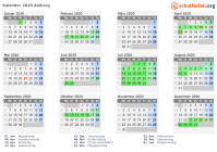 Kalender 2020 mit Ferien und Feiertagen Aalborg