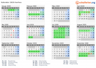 Kalender 2020 mit Ferien und Feiertagen Aarhus