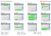 Kalender 2020 mit Ferien und Feiertagen Bornholm