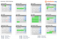Kalender 2020 mit Ferien und Feiertagen Esbjerg