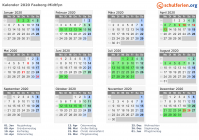Kalender 2020 mit Ferien und Feiertagen Faaborg-Midtfyn