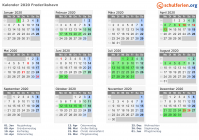 Kalender 2020 mit Ferien und Feiertagen Frederikshavn
