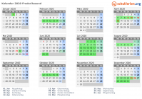 Kalender 2020 mit Ferien und Feiertagen Frederikssund