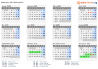 Kalender 2020 mit Ferien und Feiertagen Gentofte