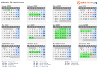 Kalender 2020 mit Ferien und Feiertagen Gladsaxe