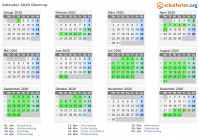 Kalender 2020 mit Ferien und Feiertagen Glostrup