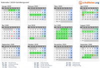 Kalender 2020 mit Ferien und Feiertagen Guldborgsund