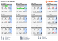 Kalender 2020 mit Ferien und Feiertagen Haderslev