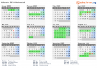 Kalender 2020 mit Ferien und Feiertagen Hedensted