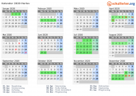 Kalender 2020 mit Ferien und Feiertagen Herlev