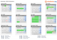 Kalender 2020 mit Ferien und Feiertagen Holstebro