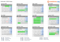 Kalender 2020 mit Ferien und Feiertagen Køge