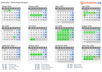 Kalender 2020 mit Ferien und Feiertagen Kopenhagen