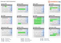 Kalender 2020 mit Ferien und Feiertagen Middelfart
