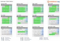 Kalender 2020 mit Ferien und Feiertagen Odder