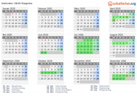 Kalender 2020 mit Ferien und Feiertagen Slagelse