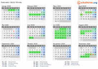 Kalender 2020 mit Ferien und Feiertagen Tårnby