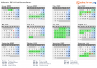 Kalender 2020 mit Ferien und Feiertagen Vesthimmerlands