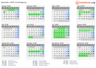 Kalender 2020 mit Ferien und Feiertagen Vordingborg
