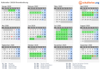 Kalender 2020 mit Ferien und Feiertagen Brandenburg