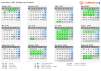 Kalender 2020 mit Ferien und Feiertagen Schleswig-Holstein
