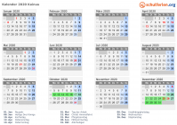 Kalender 2020 mit Ferien und Feiertagen Kainuu