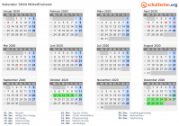 Kalender 2020 mit Ferien und Feiertagen Mittelfinnland