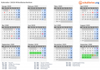 Kalender 2020 mit Ferien und Feiertagen Mittelösterbotten