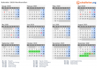 Kalender 2020 mit Ferien und Feiertagen Nordkarelien