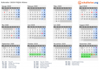 Kalender 2020 mit Ferien und Feiertagen Päijät-Häme