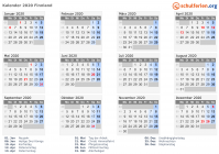 Kalender 2020 mit Ferien und Feiertagen Finnland