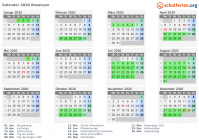Kalender 2020 mit Ferien und Feiertagen Besançon