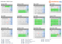 Kalender 2020 mit Ferien und Feiertagen Caen
