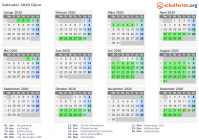 Kalender 2020 mit Ferien und Feiertagen Dijon