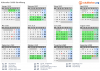 Kalender 2020 mit Ferien und Feiertagen Straßburg