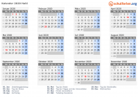 Kalender 2020 mit Ferien und Feiertagen Haiti