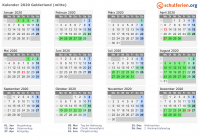 Kalender 2020 mit Ferien und Feiertagen Gelderland (mitte)