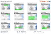 Kalender 2020 mit Ferien und Feiertagen Limburg