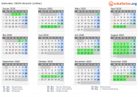 Kalender 2020 mit Ferien und Feiertagen Utrecht (mitte)