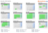 Kalender 2020 mit Ferien und Feiertagen Apulien