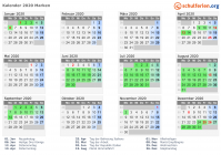 Kalender 2020 mit Ferien und Feiertagen Marken