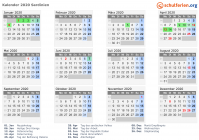 Kalender 2020 mit Ferien und Feiertagen Sardinien