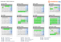 Kalender 2020 mit Ferien und Feiertagen Südtirol