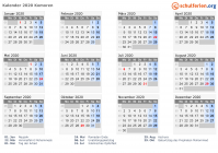 Kalender 2020 mit Ferien und Feiertagen Komoren