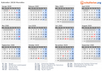 Kalender 2020 mit Ferien und Feiertagen Marokko