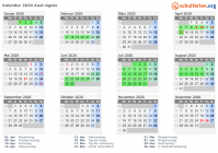 Kalender 2020 mit Ferien und Feiertagen Aust-Agder