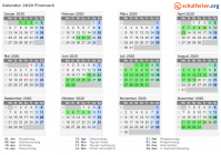 Kalender 2020 mit Ferien und Feiertagen Finnmark