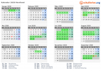 Kalender 2020 mit Ferien und Feiertagen Nordland
