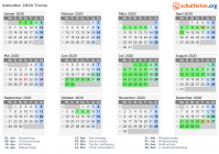 Kalender 2020 mit Ferien und Feiertagen Troms